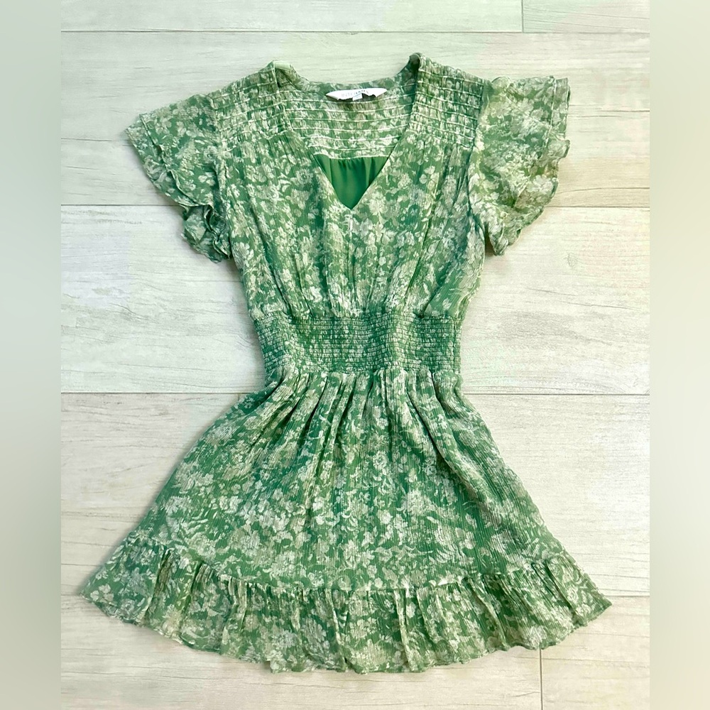 Intermix Green Floral Dress with Ruffle Sleeves